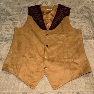 COOFANDY Men's Casual Western‎ Vest Faux Dudes Brown Beige  Vest Sz Small